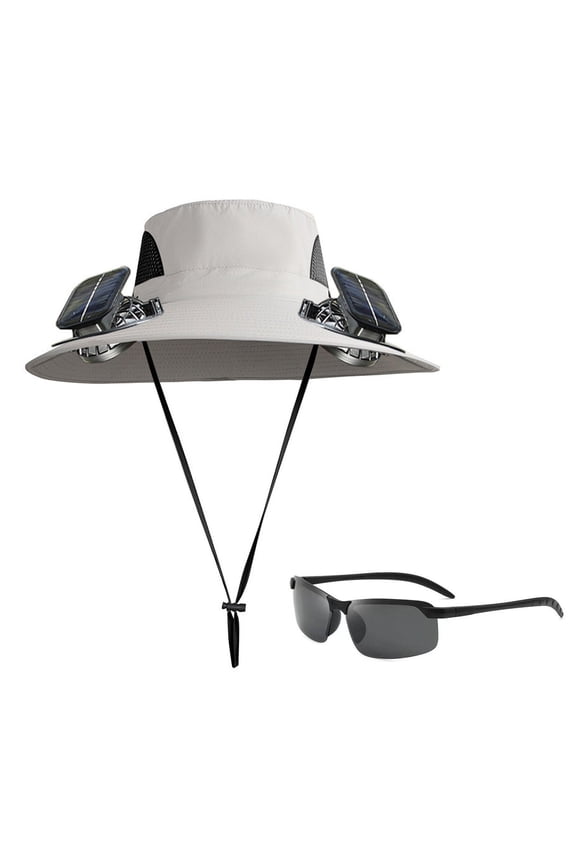 Solar Fan Hat,Wide Brim Solar Fan Hat for Men and Women,Summer Outdoor Sun Hat with 2 Solar Fan,Trendy Fishing Hat with Removable & USB Charging Fan,Pair Up Fashion Sunglasses