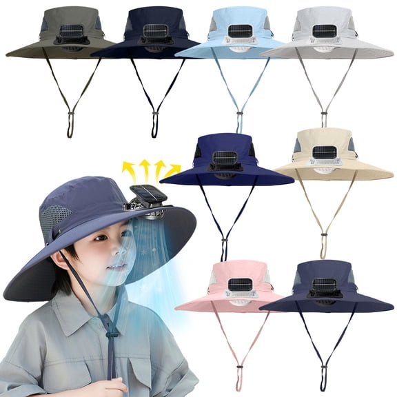 Solar Fan Hat Wide Brim Solar Fan Hat Outdoor Wide Brim Sun Hat with Solar Fan Fishing Hat, Hat with Fans Solar Power, Removable & USB Charging Fan, Solar Fan Hats, Black