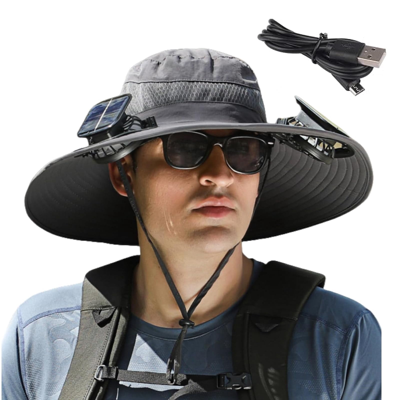 Solar Fan Hat With 2 Fans & Wide Brim - USB Rechargeable, 3 Speeds, For Fishing, Hiking 2 thumbnail image