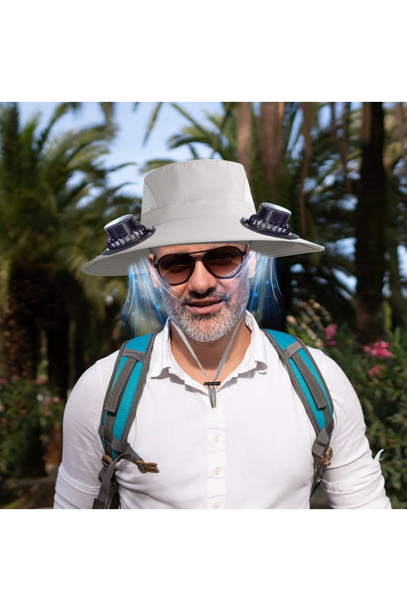 Solar Fan Hat Wide Brim Sun Hat With Dual Cooling Fans, USB Rechargeable 3 Speed Ventilated Cooling Cap Sun Protection Hat, for Fishing Hiking Gardening Camping Outdoor Work