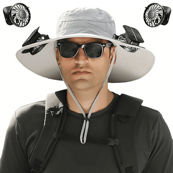 Solar Fan Hat, Wide Brim UPF 50+ Sun Hat, Solar & Usb Charging for Fishing Hiking Outdoor Activities