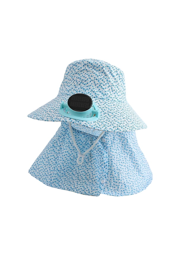 Solar Fan Hat for Women Men, Wide Brim UPF 50+ Sun Protection Fishing Hat with Face Cover, Breathable Outdoor Bucket Hat, Solar Powered Cooling Fan, Adjustable Mesh Beach Travel Gear