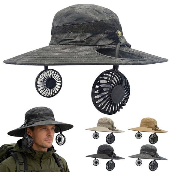Solar Fan Hat for Men Wide Brim Breathable Fishing Cap with Solar Powered Fan Cooling Sun Hat for Hiking Beach Outdoor by PALIFEUR