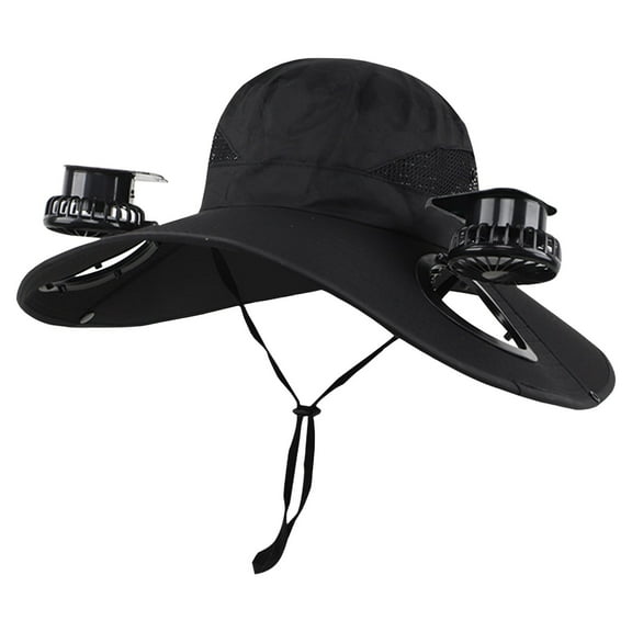 Solar Fan Hat for Men Women Outdoor Wide Brim - Dual 600mAh USB/Solar Charging Fishing Sun Hat with 3-Speed Fans for Gardening Farming Hiking(Black)