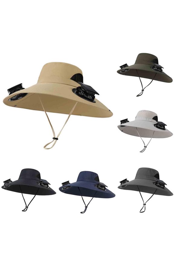 Solar Fan Hat for Men Women Wide Brim, 2-in-1 Hands-Free Sun Hat with 2 Solar Powered Fans, UPF 50+ Outdoor Bucket Hat for Fishing Hiking Beach