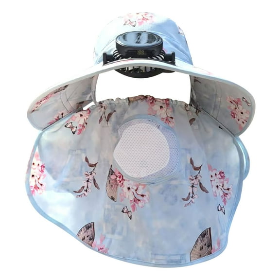 Solar Fan Hat for Women Outdoor Wide Brim Fishing Sun Hat with 3-Speed USB/Solar Charging Adjustable Headband (22-24in Head Size Blue)​