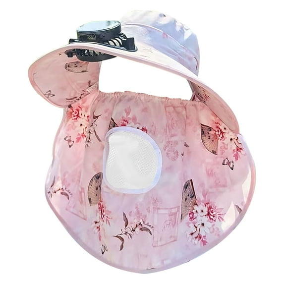 Solar Fan Hat for Women Outdoor Wide Brim Fishing Sun Hat with 3-Speed USB/Solar Charging Adjustable Headband (22-24in Head Size Pink)