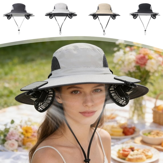 Solar Fan Hat with Neck Face Cover Breathable Mesh 800mAh 3 Speed Cooling Sun Cap for Hiking Fishing Gardening Unisex by PALIFEUR