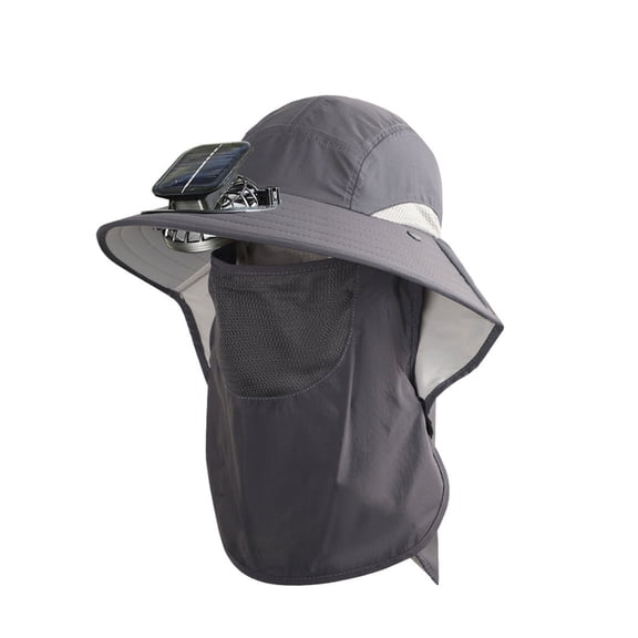 Solar Fan Hat with Wide Brim for Sun Protection Adjustable Outdoor Beach Hat for Men Women Dark Gray