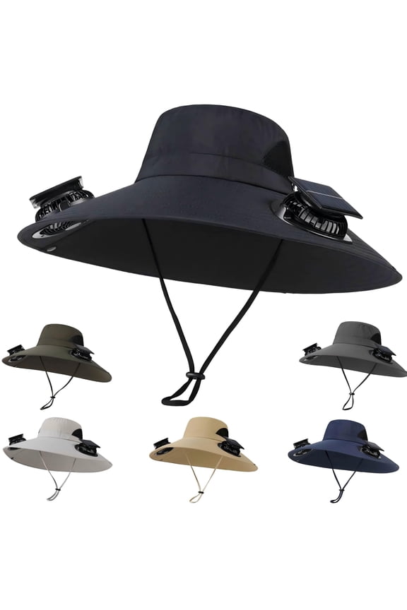 Solar Fan Hats For Men Women Wide Brim Sun Hat, Outdoor Solar-Powered, Essential For Fishing And Sun Protection, Summer Cooling Hat, Built Dual Fans