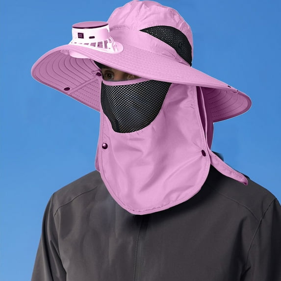 Solar Fan Hats for Men Women,Outdoor Wide Brim Sun Hats with Solar Fans Built in,New Long Battery Life Solar Fan Cap with Breathable Sunshield Mask,USB & Solar Powered - 3 Speed,Pink