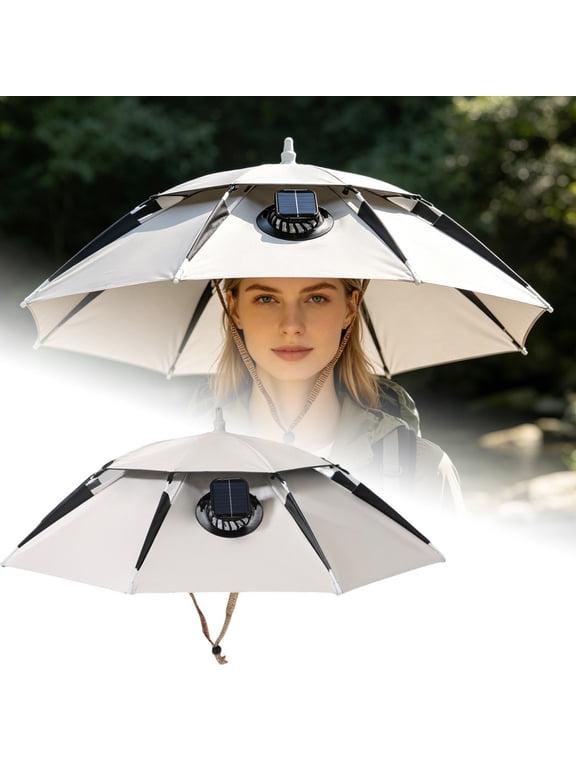Solar Fan Head Umbrella Hat Removable Cooling Sun Hat Head Mounted Umbrella Cap For Fishing Gardening Camping Hiking Beach(Blue-80Cm)