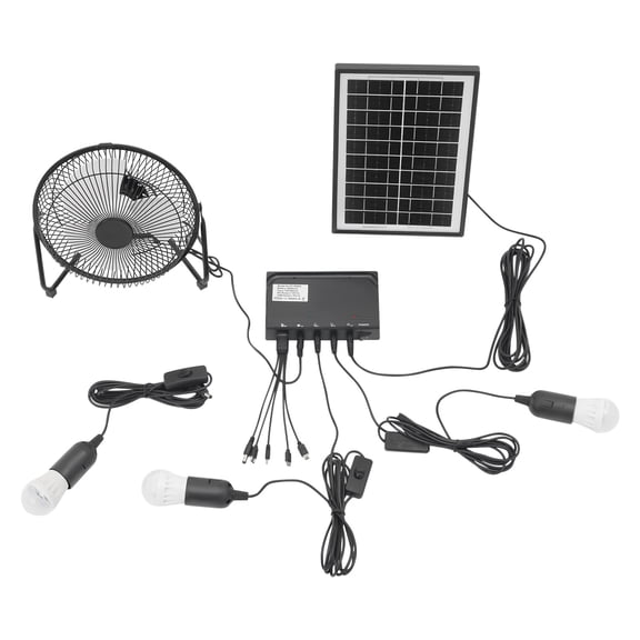 Solar Fan & Light System 110V US Plug, 4000mAh Battery, Solar Panel Powered, for Camping Shed Tent Outdoor Lighting Ventilation
