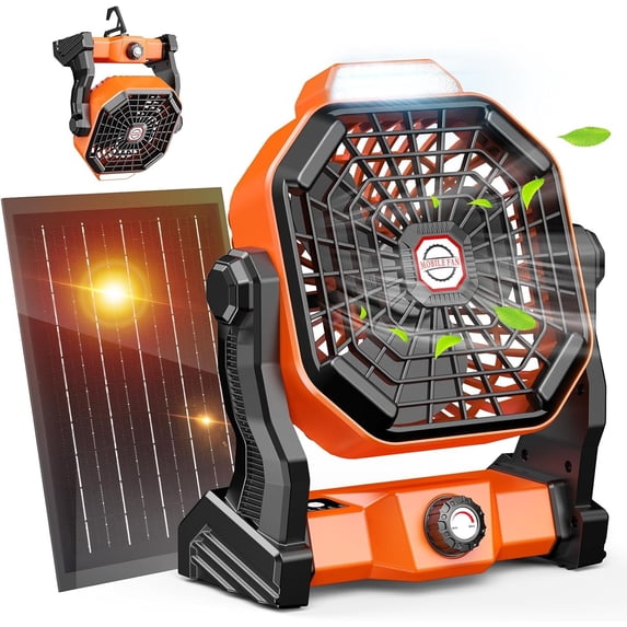 Solar Fan,?Max 60H Runtime?Rechargeable Solar Camping Fans & Led Lantern,8-inch Portable Fan with Solar Panel, Operated Outdoor Tent Fans for Camping Essentials Accessories