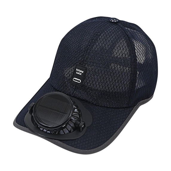 Solar Fan Mesh Hat, Navy Blue, 600mAh USB Rechargeable Cooling Cap, Breathable Sun Protection Hat for Fishing, Hiking, Gardening