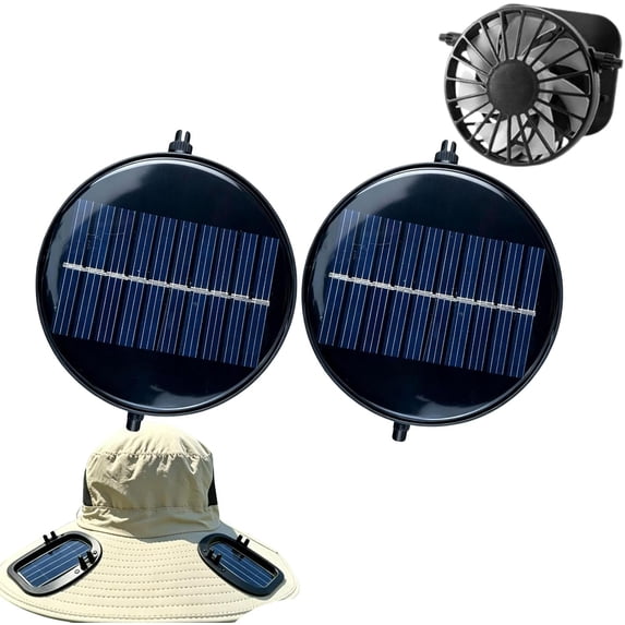 Solar Fan Replacement for Hat, Adjustable Angle Mini Solar Powered Fan Hat Replacement with 3-Speed, Portable Hands-Free Fan for Camping Fishing Hiking Sun Protection Cooling Comfort (2 Pack Round)