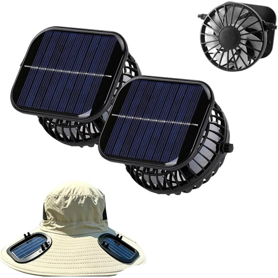 Solar Fan Replacement for Hat, Adjustable Angle Mini Solar Powered Fan Hat Replacement with 3-Speed, Portable Hands-Free Fan for Camping Fishing Hiking Sun Protection Cooling Comfort (2 Pack Square)