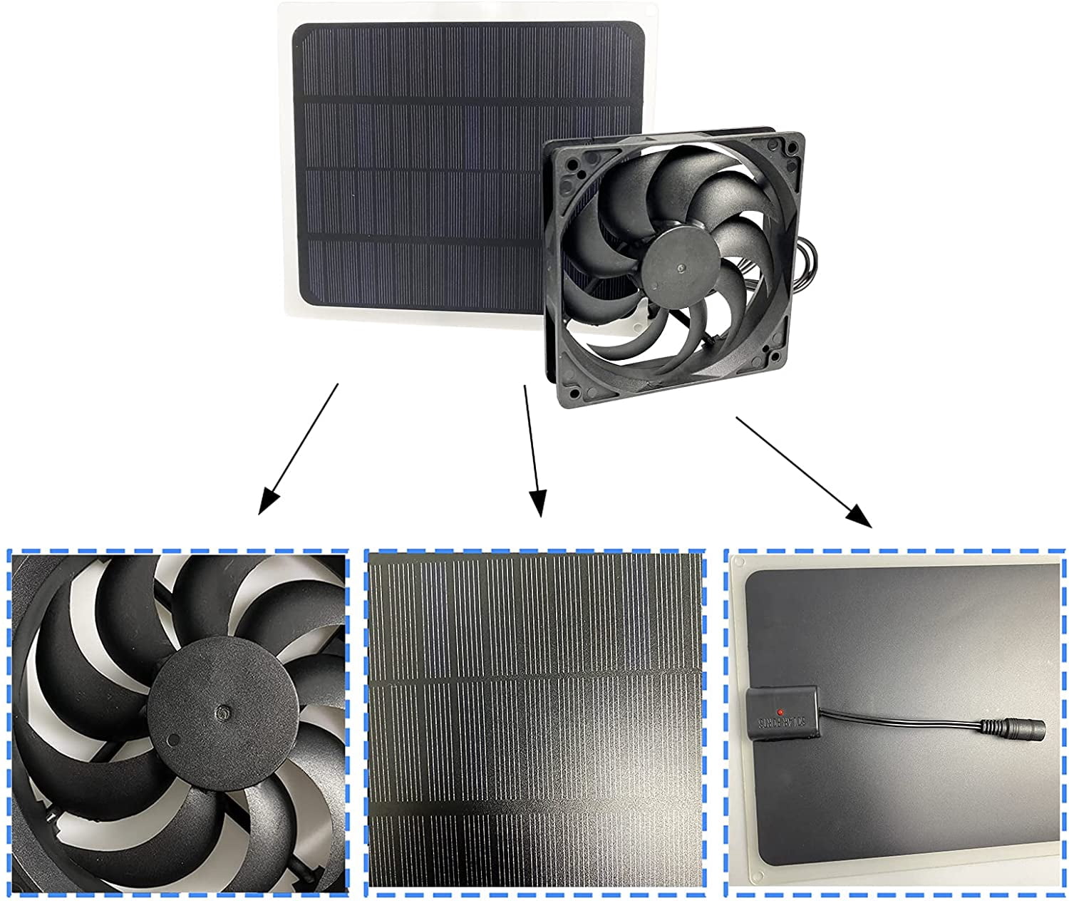 Solar Fan, Solar Panel Fan Kit, Solar Powered Exhaust Fan Solar Panel Powered Fan Mini Ventilator for Greenhouse Pet House Kennel Cooling Fan Small Chicken Coops, Greenhouses, Sheds