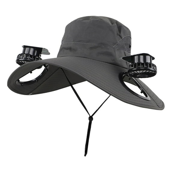 Solar Fan Sun Hat Solar Fan Sun Hat For Men And Women Outdoor Wide With 2 Fans Fishing Hat Plastic Dark Gray Great For Sun Protection And Cooling Dark Gray