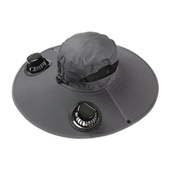 Solar Fan Sun Hat Wide Brim UPF 50 Cooling Hat, Dual Solar Powered Fans Breathable Adjustable Strap Sun Protection Design, Outdoor Cooling Hat for Fishing Hiking Camping Use