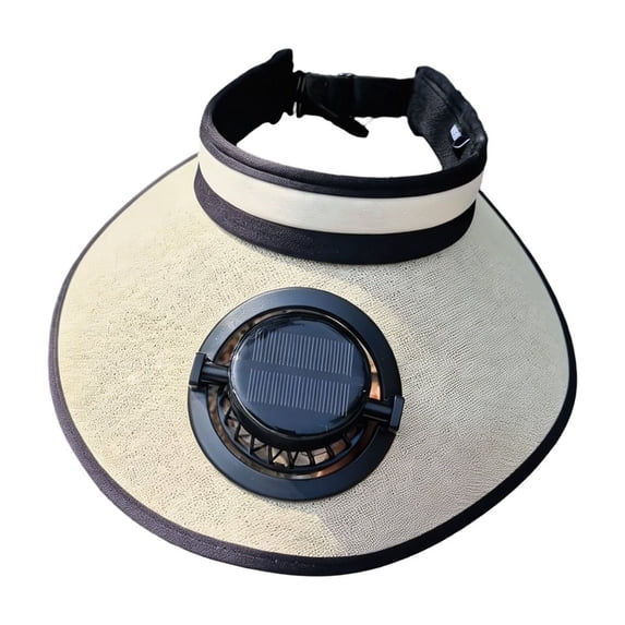 Solar Fan Sun Visor,Rechargeable Lightweight Breathable Wide Brim Solar Cooling Hat for Gardening Hiking Sport,Beige