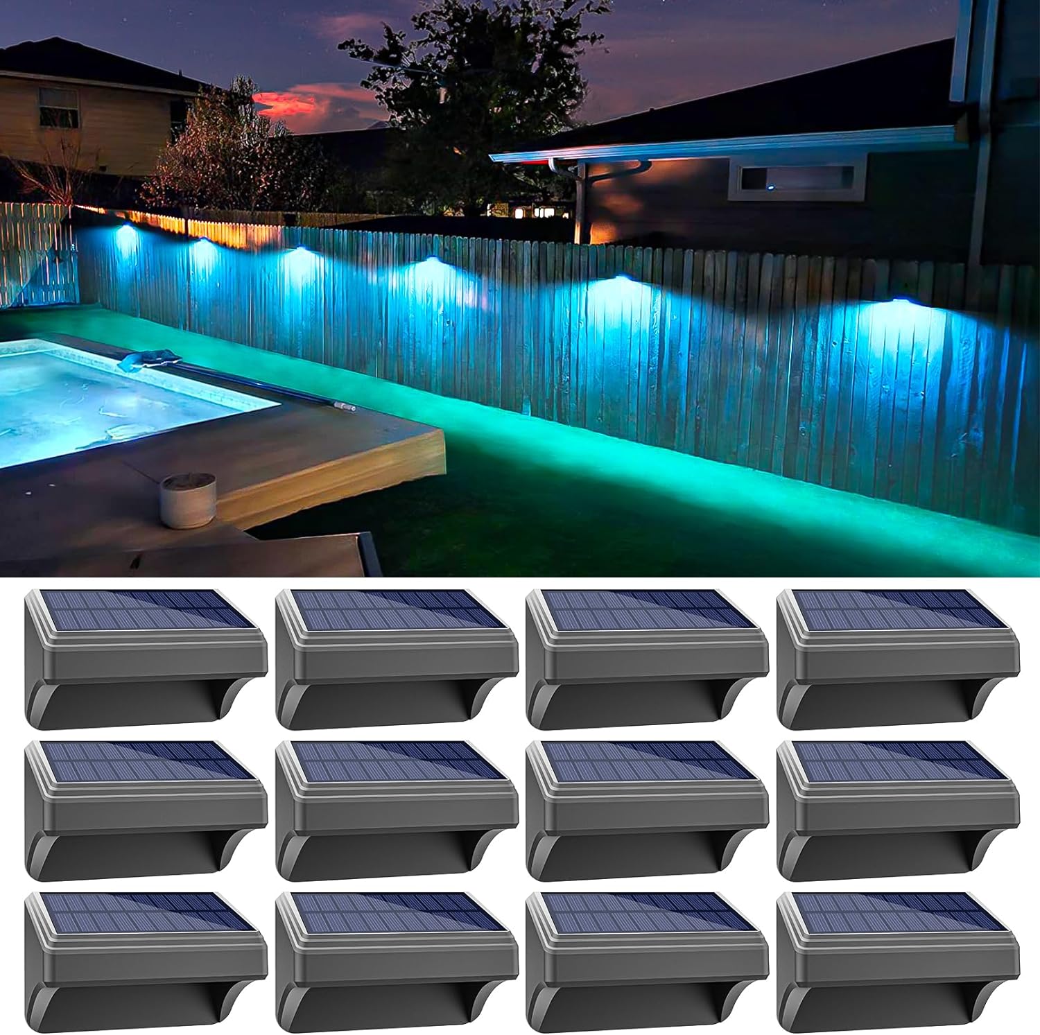 Solar Fence Lights 12 Pack, Fence Solar Lights IP65 Waterproof Outdoor