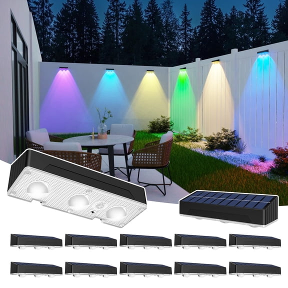 Solar Fence Lights 12 Pack,Solar Deck Lights Waterproof Led with 12 Modes RGB Color GlowColor Changing for Fenc,Yard,Garden,Patio,Backyard,Railing,Deck,Porchaily&Holiday Decorations