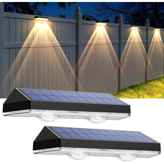 Solar Fence Lights, 2Pack Outdoor Warm White/Daylight White/Cold White 3 Mode Deck Lights for Outside, Fences, Stair Railings, Pools and Walls