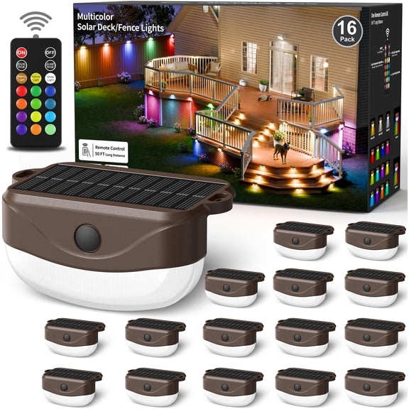 Solar Fence Lights, 50 Ft Solar Powered Step Lighting With Remote Control, 15 RGBYW Color Modes, IP67 Waterproof LED Lamps For Fence, Deck, Backyard, Stair, Patio
