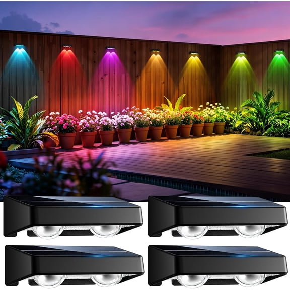 Solar Fence Lights 8 Pack 9 Colors & 11 Lighting Modes Solar Wall Lights Outdoor Waterproof IP65 RGB Color Changing Fence Lights Solar Powered for Garden Yard Patio Deck Step Patio Wall