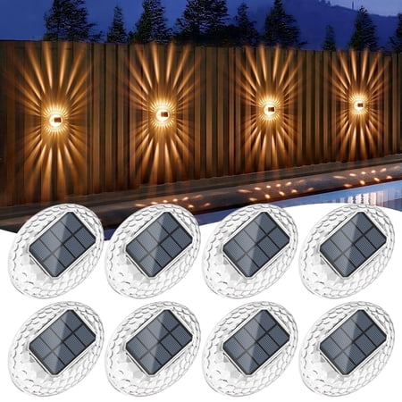 Solar Powered Fence Lights 8 Pack , Auto/off Solar Outdoor Wall Lights Solar Deck Step Lights , Waterproof Fence Solar Light for Garden Patio Yard Decor