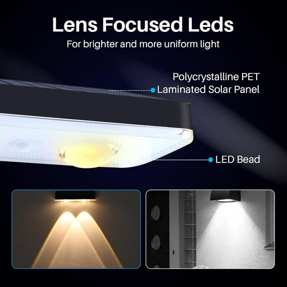 Solar Fence Lights 8 Pack Bright LED Lens Downlights Waterproof 3000/4000/6000K 3 Modes Dusk to Deck Lighting Solar Powered for Step, Porch, Mailbox