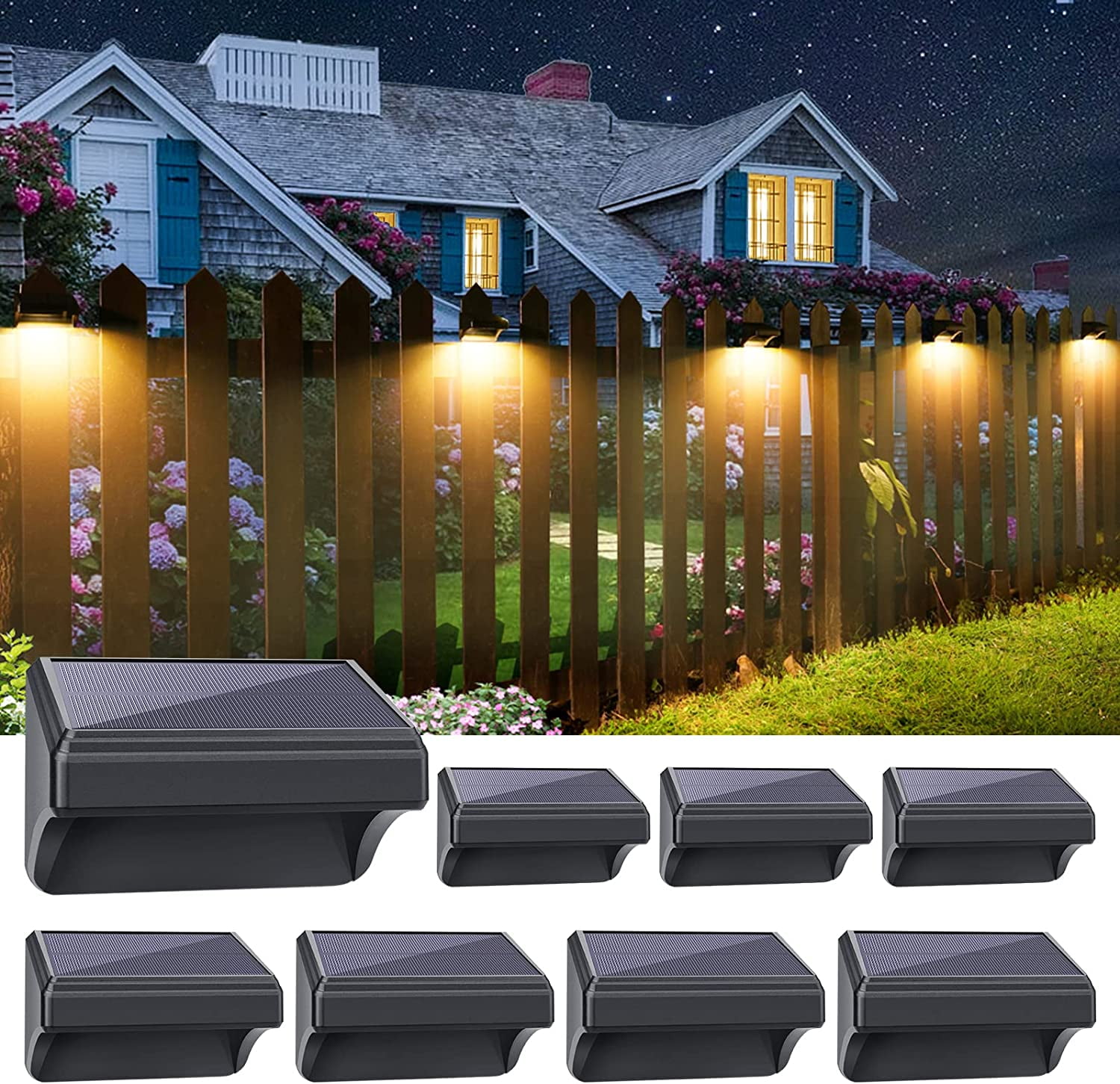 Solar Fence Lights 8 Pack, Fence Solar Lights IP65 Waterproof Outdoor