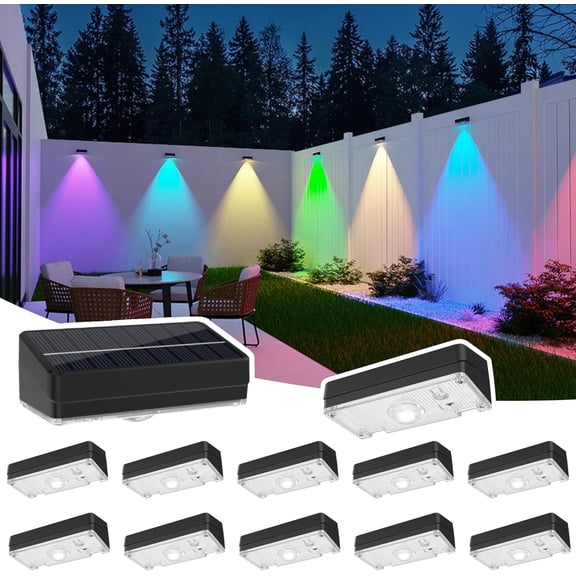 Solar Fence Lights,Fence Lights Powered Waterproof IP65 Multicolor Led 12 Fixed Colors RGB Color Changing for Pool, Deck, Patio, Porch, Stairs, Holiday-12pack
