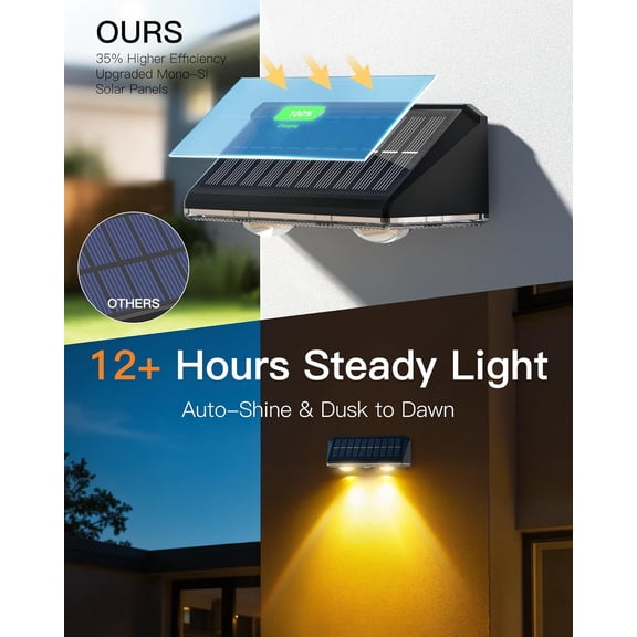 Solar Fence Lights Outdoor, 12 Pack IP65 Waterproof Fence Lights Solar Powered with Ultra-Bright LED Lens, 9 Color Modes, 12+ Hours Steady Glow for Deck/Backyard//Pool/Wall - Black