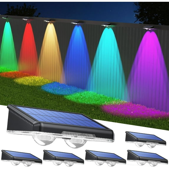 Solar Fence Lights Outdoor 12 Pack, Warm White & 6 Colors & RGB, IP66 Waterproof LED Deck Light, Dusk to Dawn Fence Lights Solar for Wall, Railing, Step, Patio, Pool, Backyard, Outside