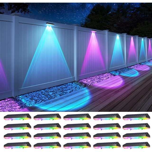 Solar Fence Lights Outdoor 20 Pack, Warm White & RGB Changing Solar