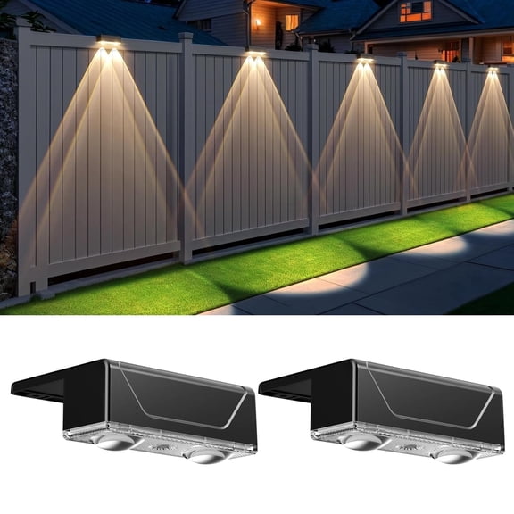 Kanstar Solar Fence Lights Modern 3 Color Modes IP55 Waterproof LED 2 pack