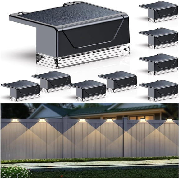 Solar Fence Lights Outdoor - 3000/4000/6000K 3 Mode, IP65 Waterproof Fence Lights Solar Powered, Dusk to Dawn Solar Light for Outside, Backyard/Step/Patio/Deck/Stair Railings and Wall