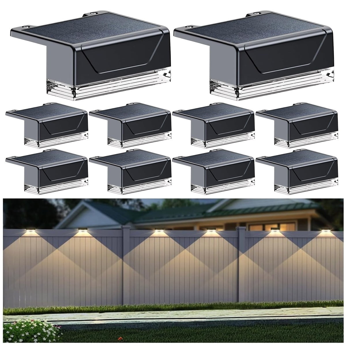 Solar Fence Lights Outdoor - 3000/4000/6000K 3 Mode, IP65 Waterproof Fence Lights Solar Powered, Dusk to Dawn Solar Light for Outside, Backyard/Step/Patio/Deck/Stair Railings and Wall