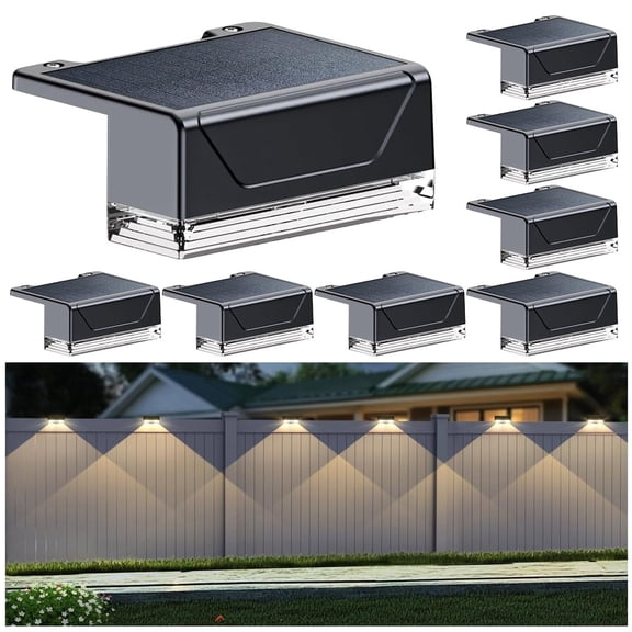 Solar Fence Lights Outdoor - 3000/4000/6000K 3 Mode, IP65 Waterproof Fence Lights Solar Powered, Dusk to Dawn Solar Light for Outside, Backyard/Step/Patio/Deck/Stair Railings and Wall