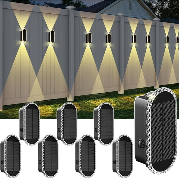 Solar Fence Lights Outdoor - 3000/4000/6000K 3 Modes, IP65 Waterproof Fence Lights Solar Powered, Up & Down Lighting Solar Wall Lights Outdoor for Backyard/Garden/Patio/Garage and Wall decor (8 pack)