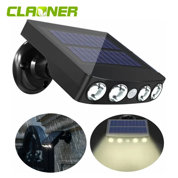 Claoner Solar Fence Light 4 LED 3 Modes IP65 Waterproof 1 Pack