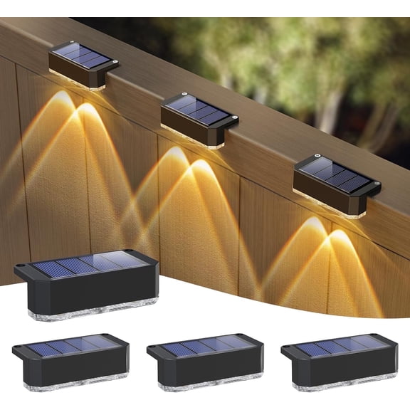 Solar Fence Lights Outdoor 4 Pack, Waterproof LED Steps Light Solar Powered, Deck Lights for Railing Yard Outside(Warm White)