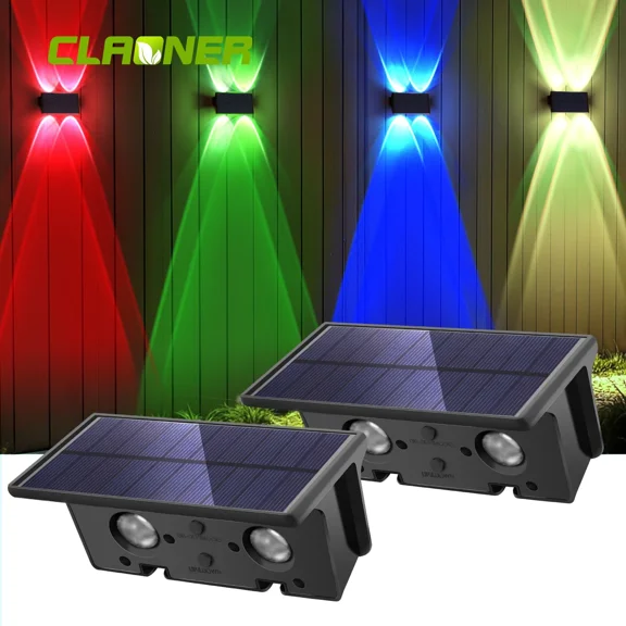 Solar Fence Lights Outdoor, 4LED Solar Deck Lights, IP65 Waterproof Up & Down Wall Mount Lights, Auto Dusk to Dawn for Backyard/Pool/Railing/Patio/Porch/Step