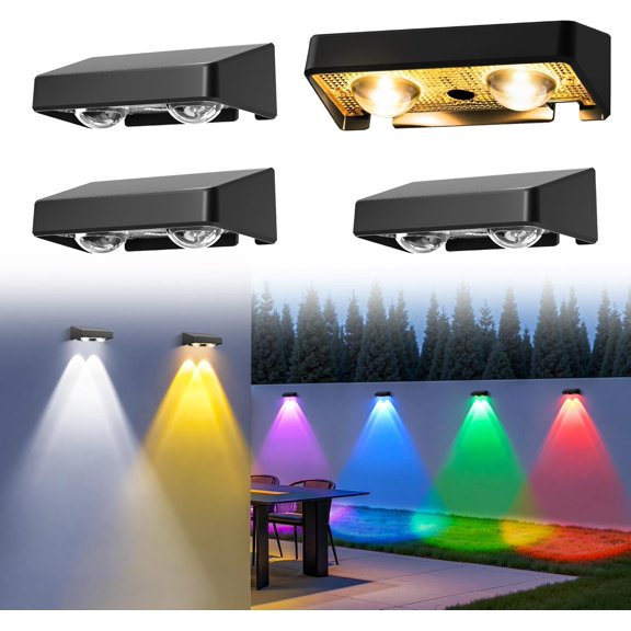 Solar Fence Lights Outdoor,50 LM 11 Modes & 9 Colors Solar Lights with Focus Lens IP65 for Wall Backyard Deck Patio Porch Step Railings Pool Decor(4 )