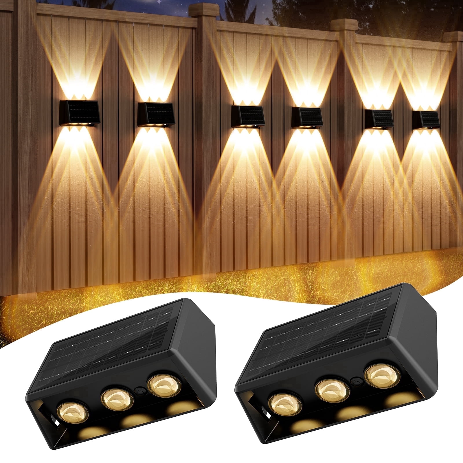 Aship Up and Down Solar Powered Fence Lights 2 pack, RGBCW Outdoor ...