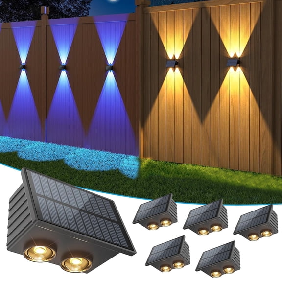 Solar Fence Lights Outdoor, 6 Pack Waterproof Solar Lights, Garden Solar Lights for Patio with 8 Modes RGB Color Glow, Backyard, Railing, Deck, Fence and Wall, Auto Dusk to Dawn