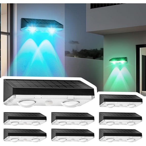 Solar Fence Lights Outdoor 8 Pack  IP65 Waterproof Wireless Solar Deck Lights with 9 Color Modes, 80 Lumen Bright LED for Fence, Backyard, Patio, Pool, Wall  12+ Hour Runtime, No Wiring