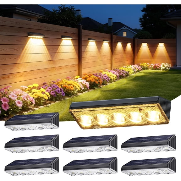 Solar Fence Lights Outdoor, 9 Fixed Color Modes with 5 LED Beads, IP65 Waterproof ABS Body, for Garden Decor, 8 Pack